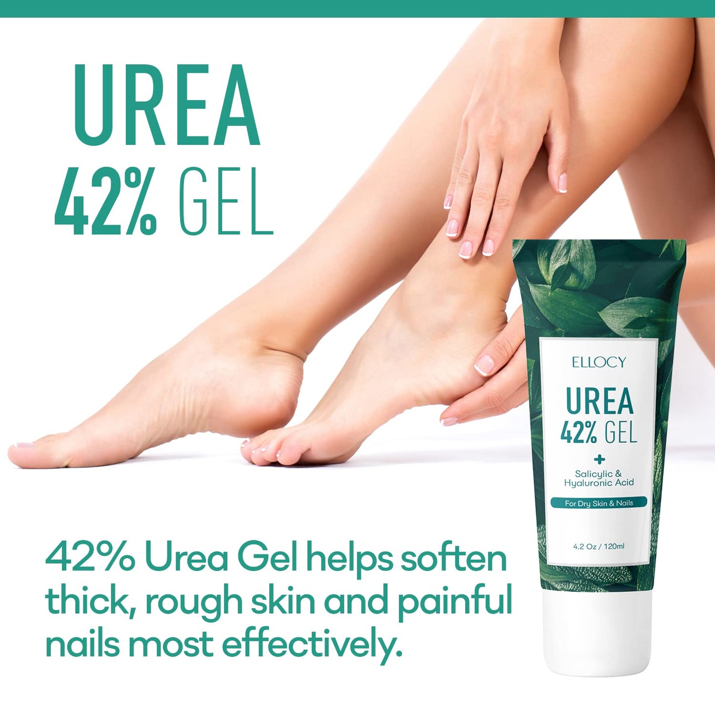 42% Urea Gel Max Plus Salicylic & Hyaluronic Acid - cracked heel repair callus remover gel for Elbows, Feet, and Hands, and cracked heel, calloused feet remover gel