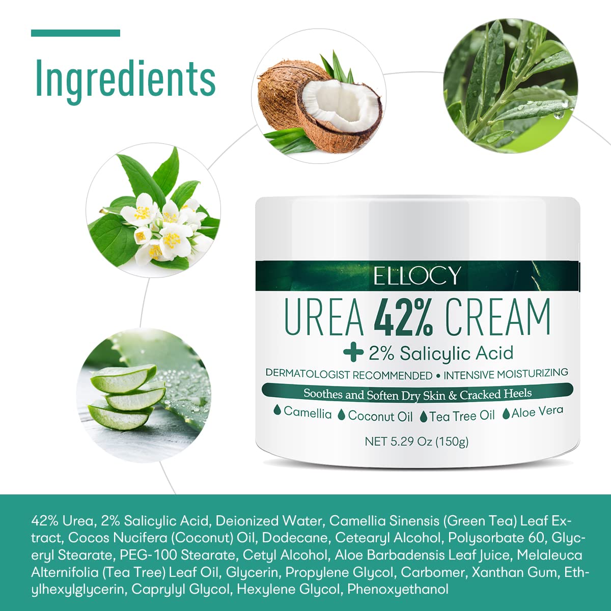 Urea 42% Foot Cream for Dry Cracked Heels, Salicylic Acid, 5.29 Oz, Cracked Heel Repair for Dry Cracked, Callus Remover, nail repair cream, foot lotion for dry cracked feet